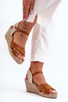 Women's Suede Sandals On Braided Wedge Camel Tessa