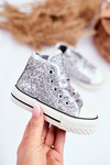 Children's Sneakers With Glitter Silver Ally