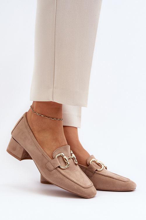 Low Heel Court Shoes with Ornament Beige Dolvira