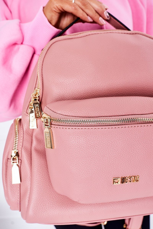 Leather Backpack / Kidney Bag 2in1 Big Star HH574059 Pink