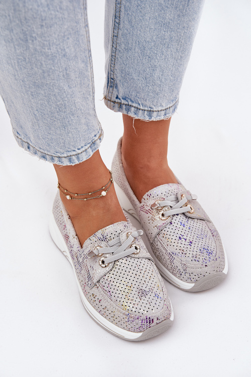 Półbuty Damskie Z Naturalnego Zamszu Na Platformie Szare Artiker 56C2104