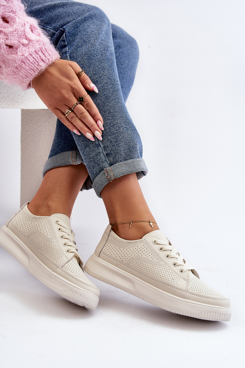 Buty Sportowe Sneakersy Damskie Skóra Failla Białe SP 020