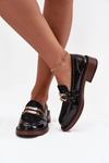Leather Lacquered Ladies Moccasins With Separate Detail D&A MR52-173 Black