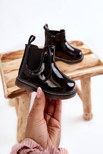 Children's Laquered Warm Boots Black Porky