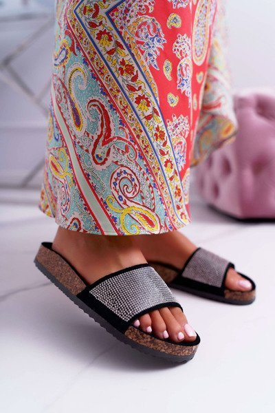 Women's Cork Flip Flops With Crystals Black Do It!
