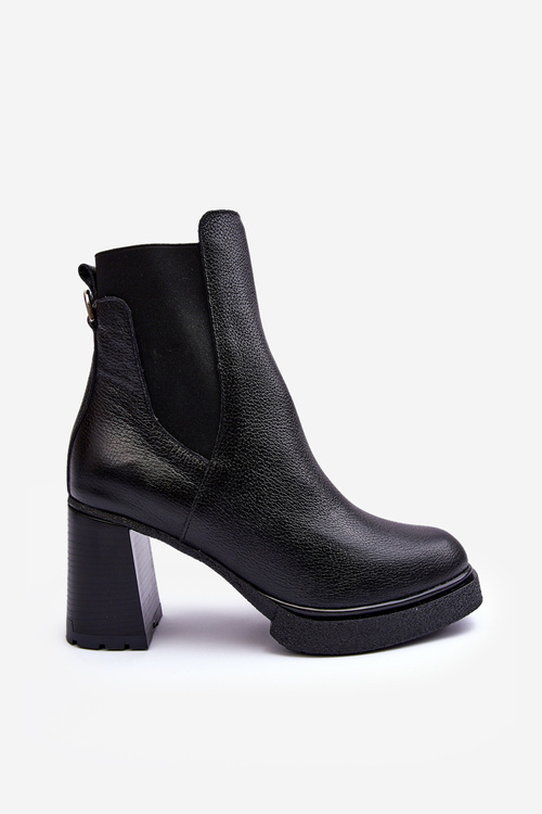 Leather Boots On Heel Black Liresa