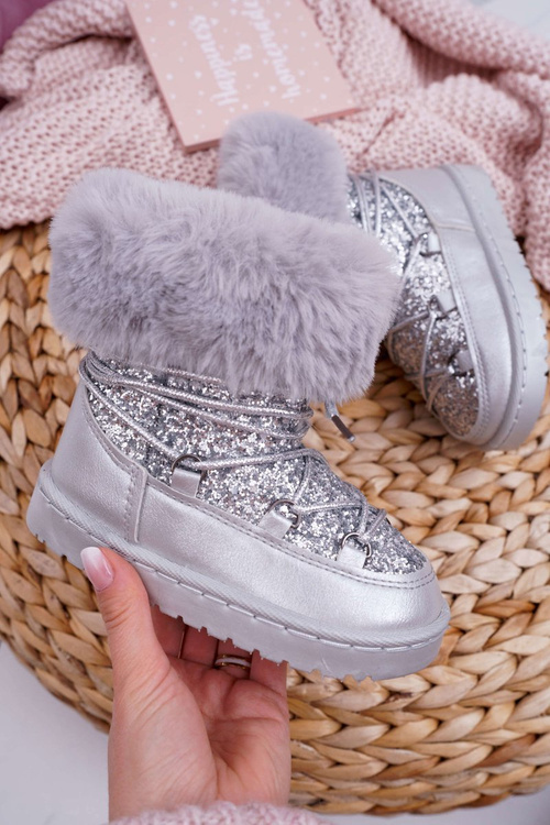 Children's Warmed Boots Snow Boots With Fur Silver Nicola