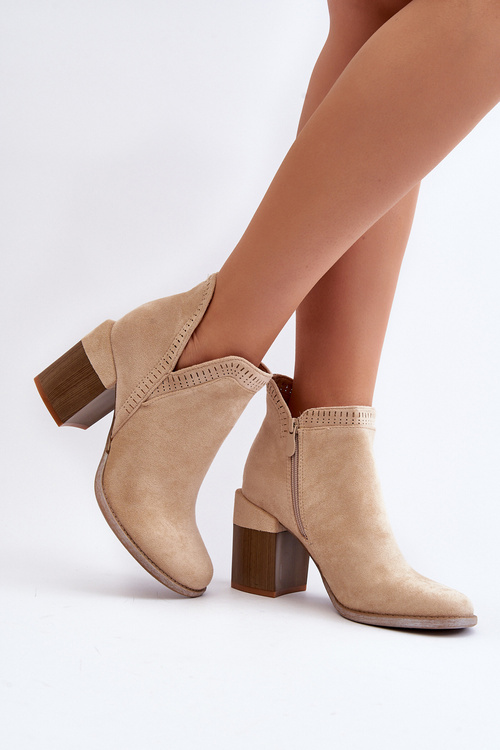 Ankle Boots on Chunky Heel with Cutout Light Beige Jolnima