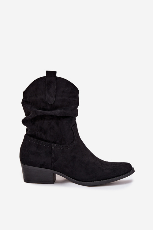 Women's ankle boots with low heel with ruffle black Adena