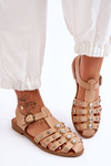 Women's Flat Sandals With Zircons Beige Ascot