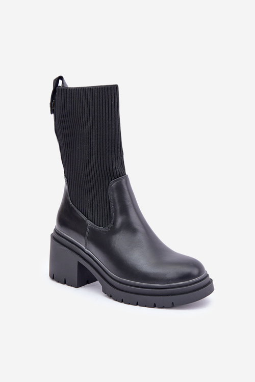 Boots With Sock On Chunky Heel Black Rosanas
