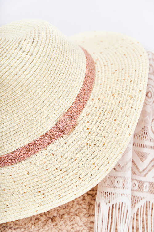 Straw Hat With Sequins Light Beige Iluna