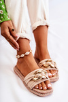 Suede Slippers With Decorative Chain Beige Louie