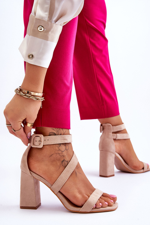 Women's Suede Heel Sandals Beige Lanes