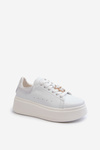 Women's Leather Platform Sneakers With Teddy Bear White Vinceza 66641