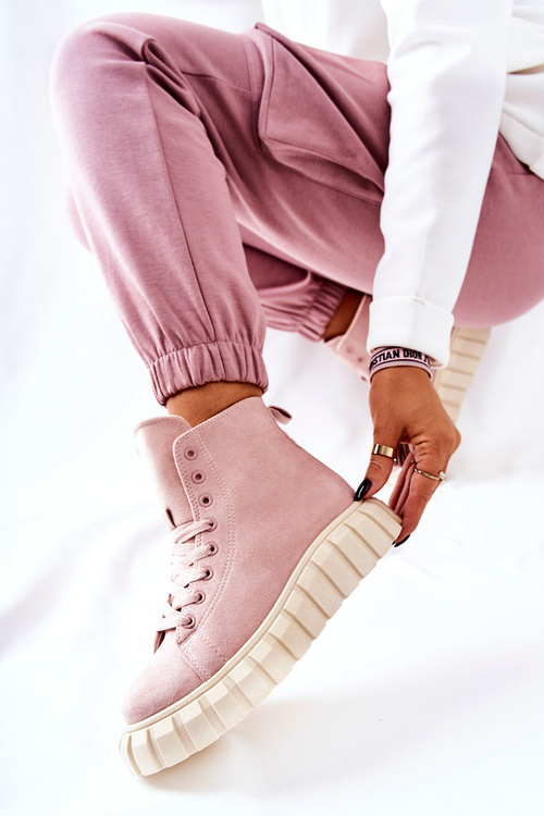Suede High Platform Sneakers Pink Meniphise