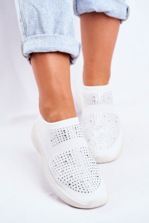 Damskie Sportowe Obuwie Wsuwane Białe z Cyrkoniami Sidonim