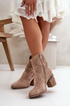 Decorated Ladies Cutout Ankle Boots On Heels Made Of Eco Suede Beige S.Barski HY42-029
