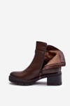 Leather Boots on Low Heel Dark Brown Irinaela