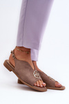 Women's sandals with gold decoration eco suede S.Barski KV27-059 brown