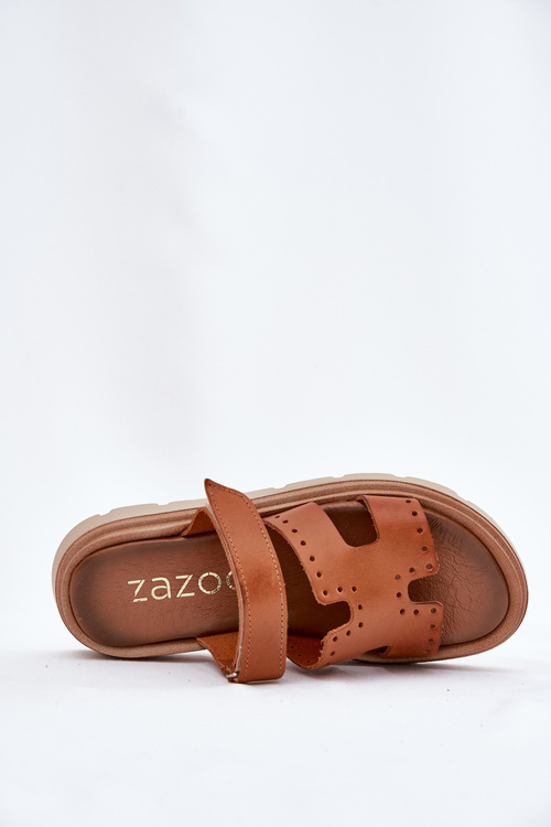 Ladies Sandals Made Of Natural Leather On Platform Brown Zazoo 40440