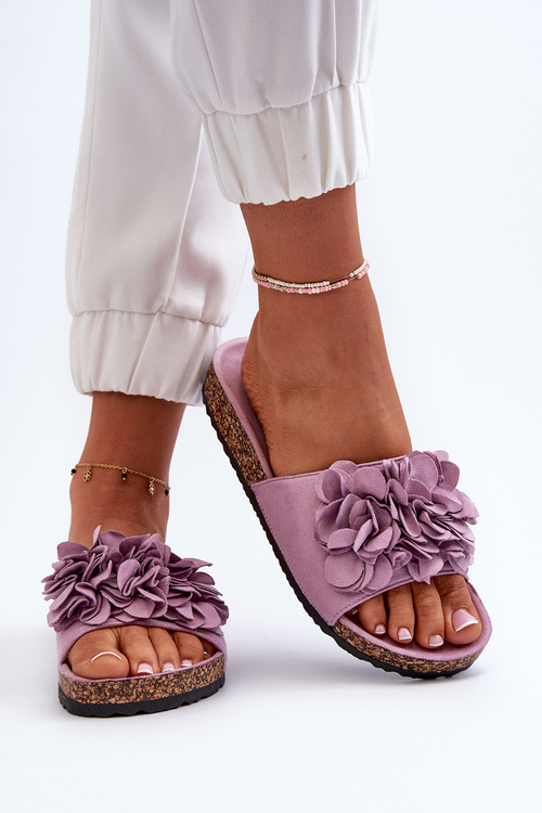 Women's Sandals on Cork Platform with Eco Suede Purple Jaihini