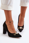 Black Suede Pumps with Heart on Heel Zazoo 2453/OS