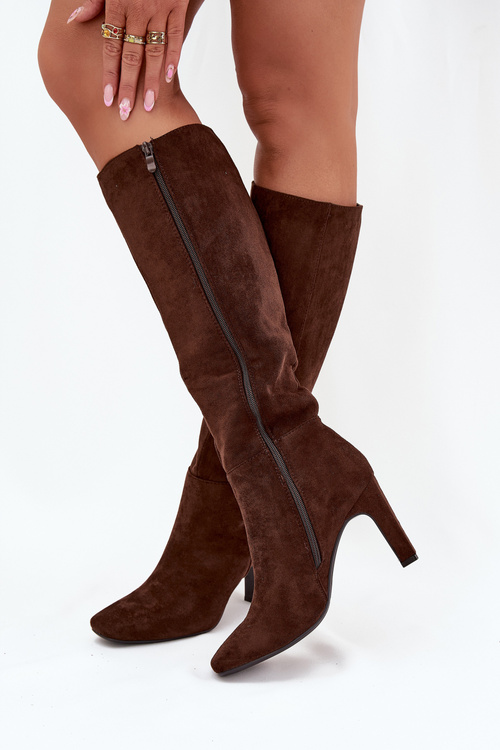 Ladies heated ankle boots with heel chocolate Zamira