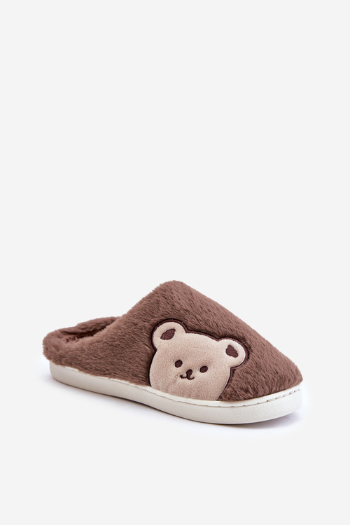 Womens Furry Slippers With Bear Brown Fiorinella