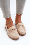 Women's Flat Heel Loafers with Beige Aviole Embellishment