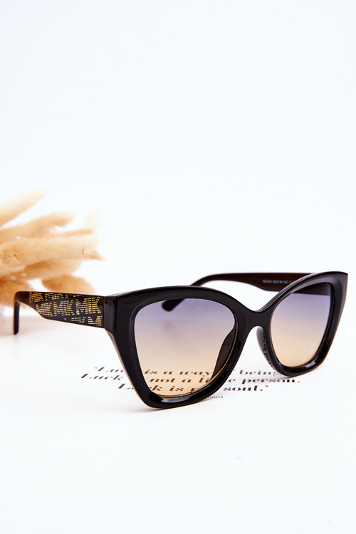 Okulary Przeciwsłoneczne Damskie Napisy M2404 Czarne Gradient Niebiesko-Pomarańczowy