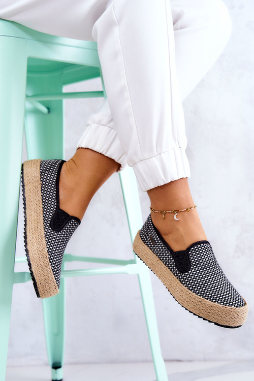 Tenisówki Slip On Damskie Plecione Czarne Big Star JJ274395