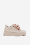Women's Sneakers With Bow And Brooch With Bear Beige Leathria