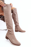 Women's Suede Over-the-Knee Flat Heel Boots Beige Hewanella