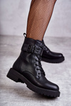 Women's Lace-up Flat Heel Boots Black Firmina 