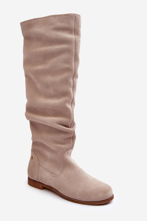 Women's Suede Boots to the Knee Maciejka 05790-22 Light Beige