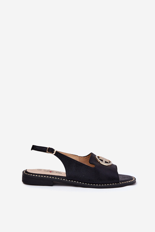 Women's Sandals On Flat Heel With Decoration S.Barski KV51-002 Black