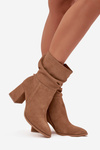 Ankle boots made of natural suede lined with a heel with gathering Zazoo 4216 beige