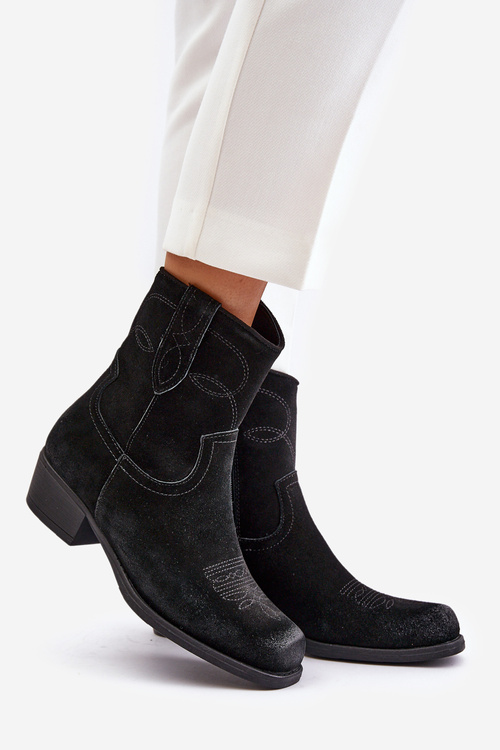 Women's Suede Cowboy Ankle Boots With Low Heel Insulated Sergio Leone BT284-S Black