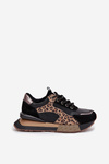 Damskie Sneakersy Skóra Naturalna Platforma Panterka Czarne Artiker 55C0134