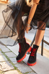 Women's Flat Boots Black Red Malawi