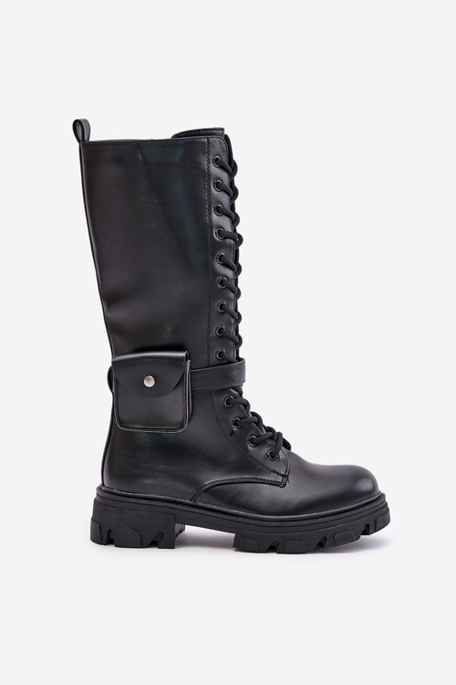 Insulated combat boots up to mid-calf with pouch black Temisza