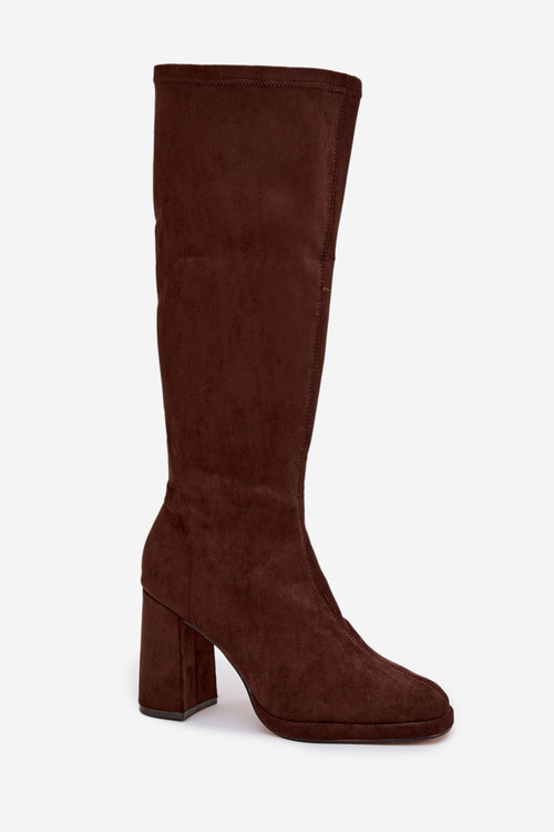 Women's Boots with Stitching on Block Heel Brown Brivana