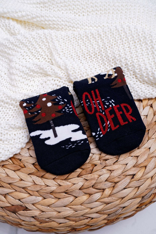 Women's Christmas Socks Antiskid Navy Blue OH DEER