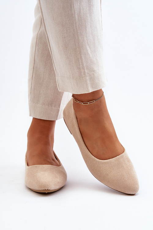 Beige Women's Suede Ballerina Flats Kommia