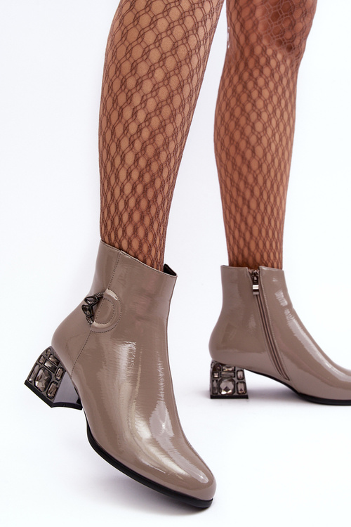 Women's Lacquered Boots On Embellished Heel D&A MR870-93 Grey