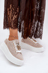 Platform Sneakers With Bear Print S.Barski BF51-014 Beige