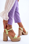 Comfortable Suede Sandals On A Chunky Heel Light green Elishia