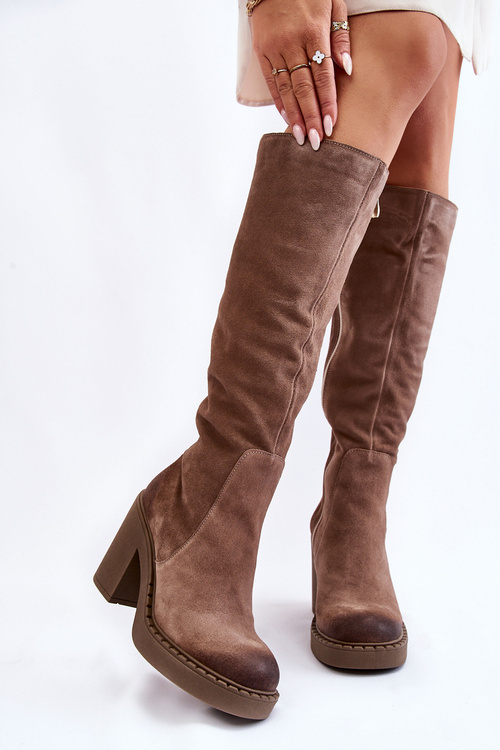 Women's Suede Chunky Heel Boots Light Brown Valeris