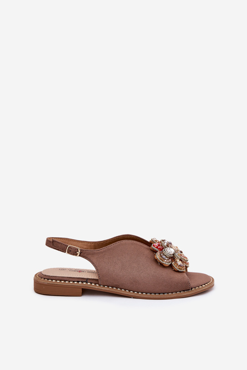 Ladies Sandals On Flat Heel With Decoration S.Barski KV27-001 Dark Beige